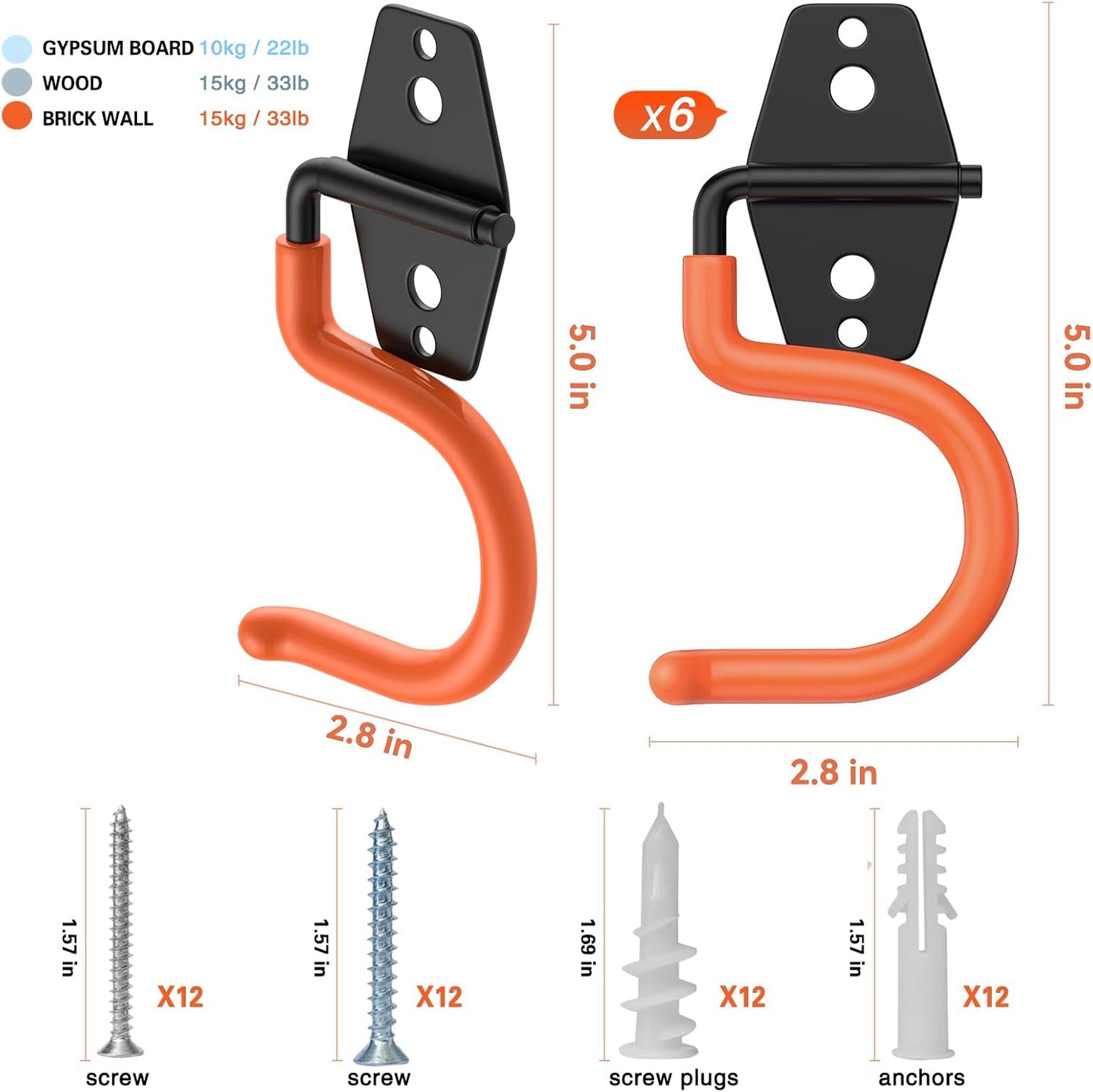 6 Pack Metal Garage Hooks, Heavy Duty S Hooks Tool Hangers for Garage Wall, Shed, Garden Storage Organizer