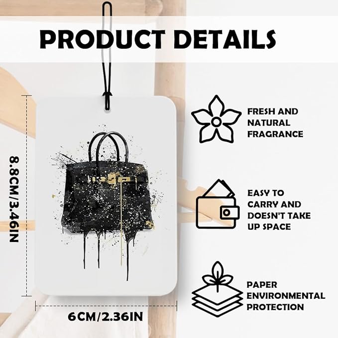 Black and Gold Bathroom Air Freshener 4 Pcs, Girly Bag Perfume Lipstick High Heels Air Freshener Hanging Decor for Bathroom Cars Closet Drawer Books Accessories Gifts