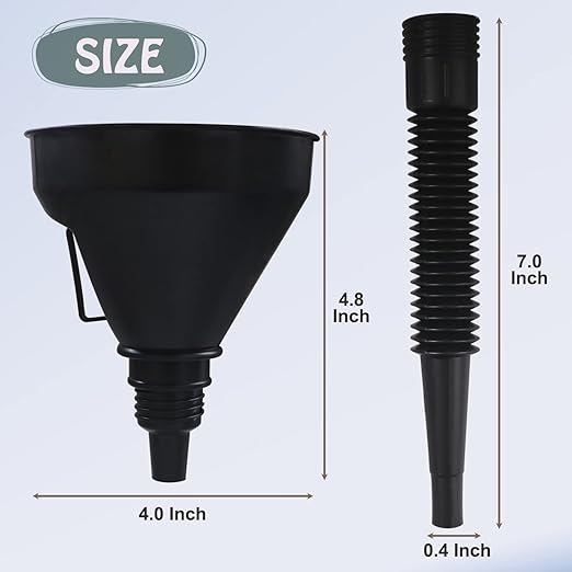 Plastic Oil Funnels for Automotive Use Set of 5, Large Flexible Fuel Funnel with Hose for Gas Transfer, Gasoline Funnels for Cars Boat Canning and Bottle