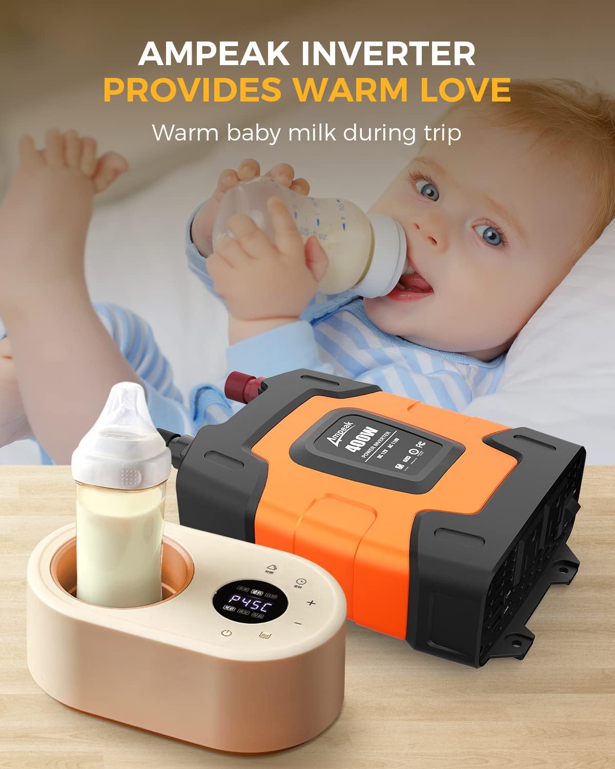 Ampeak 400W Power Inverter 4.8A Dual USB Ports 2 AC Outlets Car Inverter DC 12V to AC 110V 11 Protections for Devices