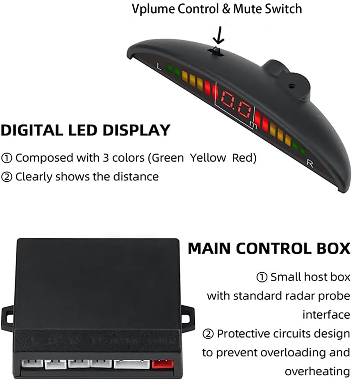 Car Reverse Backup Parking Sensor Radar System kit The LED Display with 3 Colors can Both Shows Distance Data and warn You with beep Sound Adjustable Volume Compact and Easy to Install（Champagne Gold）