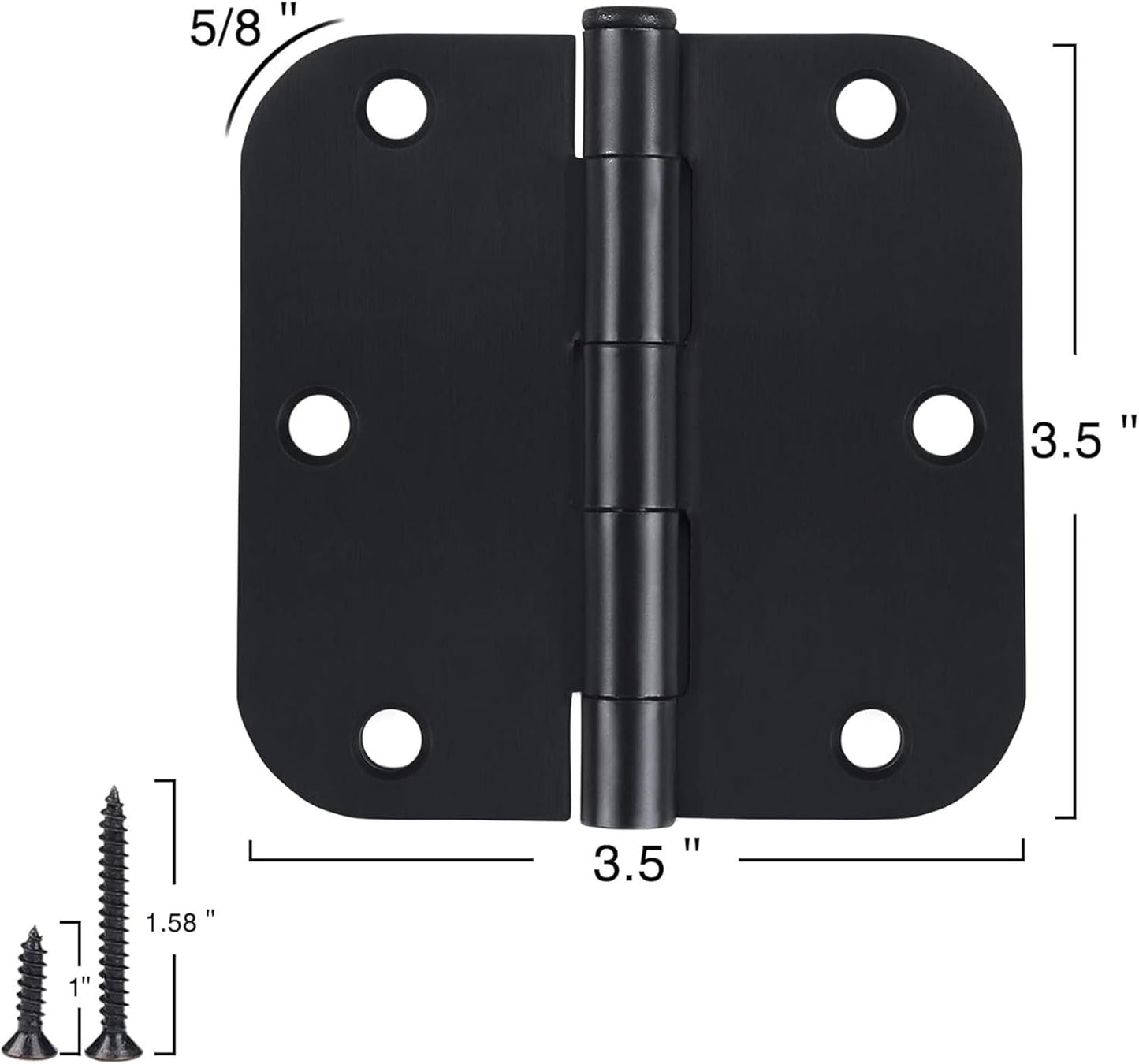 Rounded Door Hinges 3-1/2" x 3.5 Inch, 5/8 Radius, Matte Black 3 ½" 36 Pack No Squeak,Interior Hinge for Doors Office Bed Room,Outdoor Window,Constructition Iron Hardware for House Home Flat