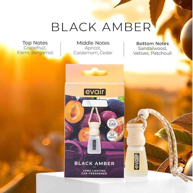 Evair Scent For Car Air Freshener Hanging 2 Pack Air Fresheners Diffuser - Amber Fragrance Oil Air Diffuser for Car, 60 days Long Lasting Fragrance Essential Oil