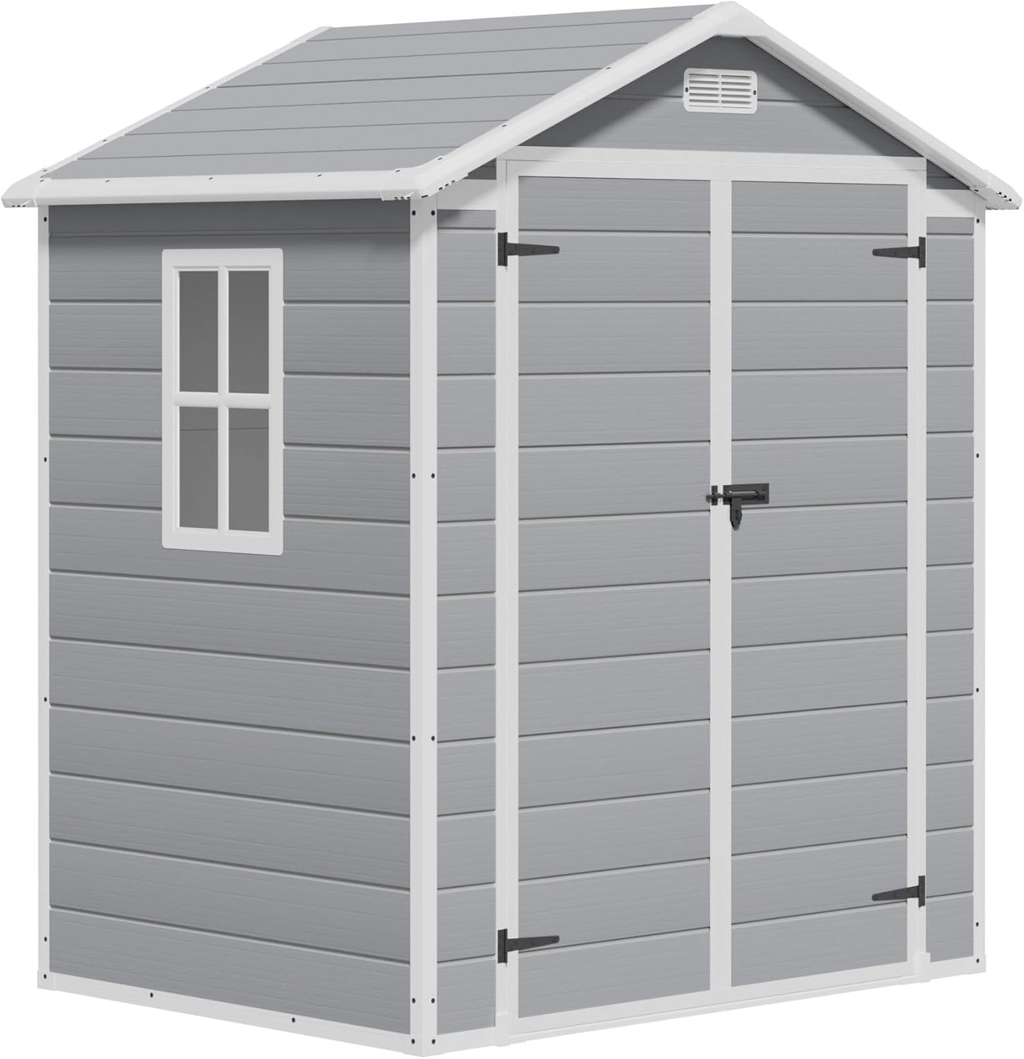Greesum Outdoor Storage Shed 6X4FT All-Weather Resin Tool Room with Floor for Garden,Backyard,Pool Tool, Light Grey