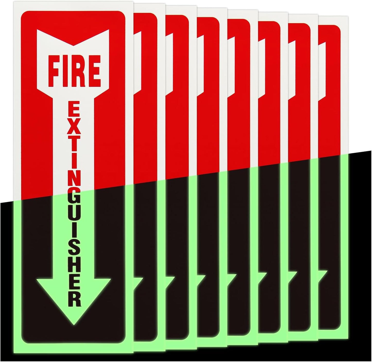 Madrigal Fire Extinguisher Glow in the Dark Sticker Sign,fire extinguisher sign,8Pack-4x12"Premium Self-Adhesive Vinyl for UV, Weather, Scratch, Water and Fade Resistance, Indoor and Outdoor