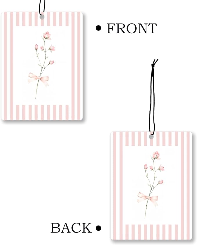 Pink Floral Car Air Freshener 4 Pcs, Coquette Pink Bow Flower Hanging Scents Air Freshener for Women Girls Gifts, Preppy Flower Scented Car Accessories Decor for Room Closet Drawer