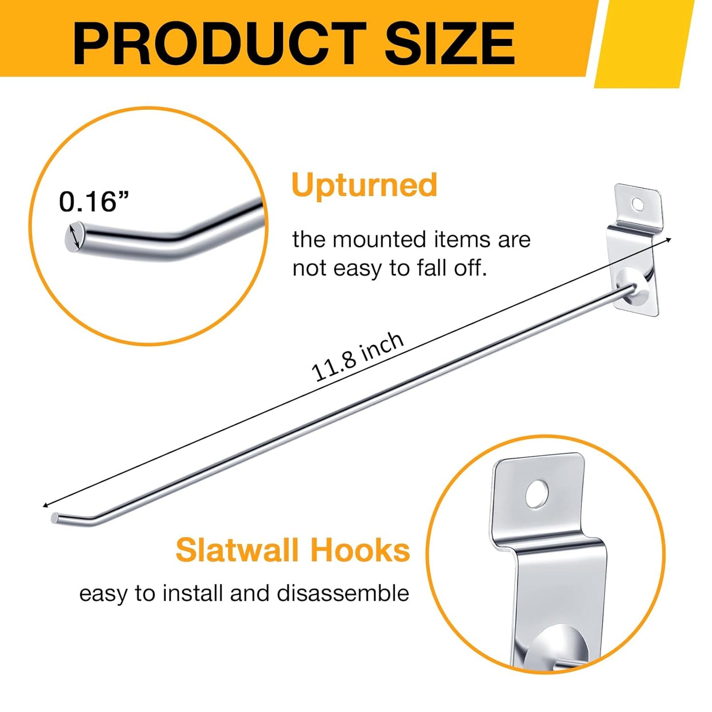 Moxweyeni 100 Pcs Heavy Duty Slatwall Panel Hooks Hanging Metal Slat Wall Hanging Hooks Silver Slat Wall Hanger Commercial Grade Slatwall Pegs Accessories for Shop Retail Display (11.8inch)