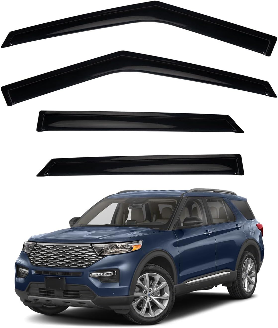 4pcs Window Visors Compatible with 2020-2025 Ford Explorer Front+Rear Smoke Tint Sun/Rain Guard Outside Mount Tape-On Vent 2021 2022 2023 2024