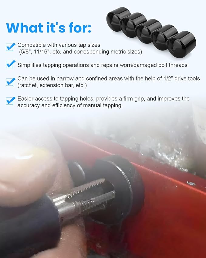 71670 Tap Socket Set Fit for 5/8", 11/16", 3/4", 7/8", 1" Standard Taps, 1/2" Drive Tap Socket Adapter for Large Tap and Die Set, for M.C.T.I. Standard Taps