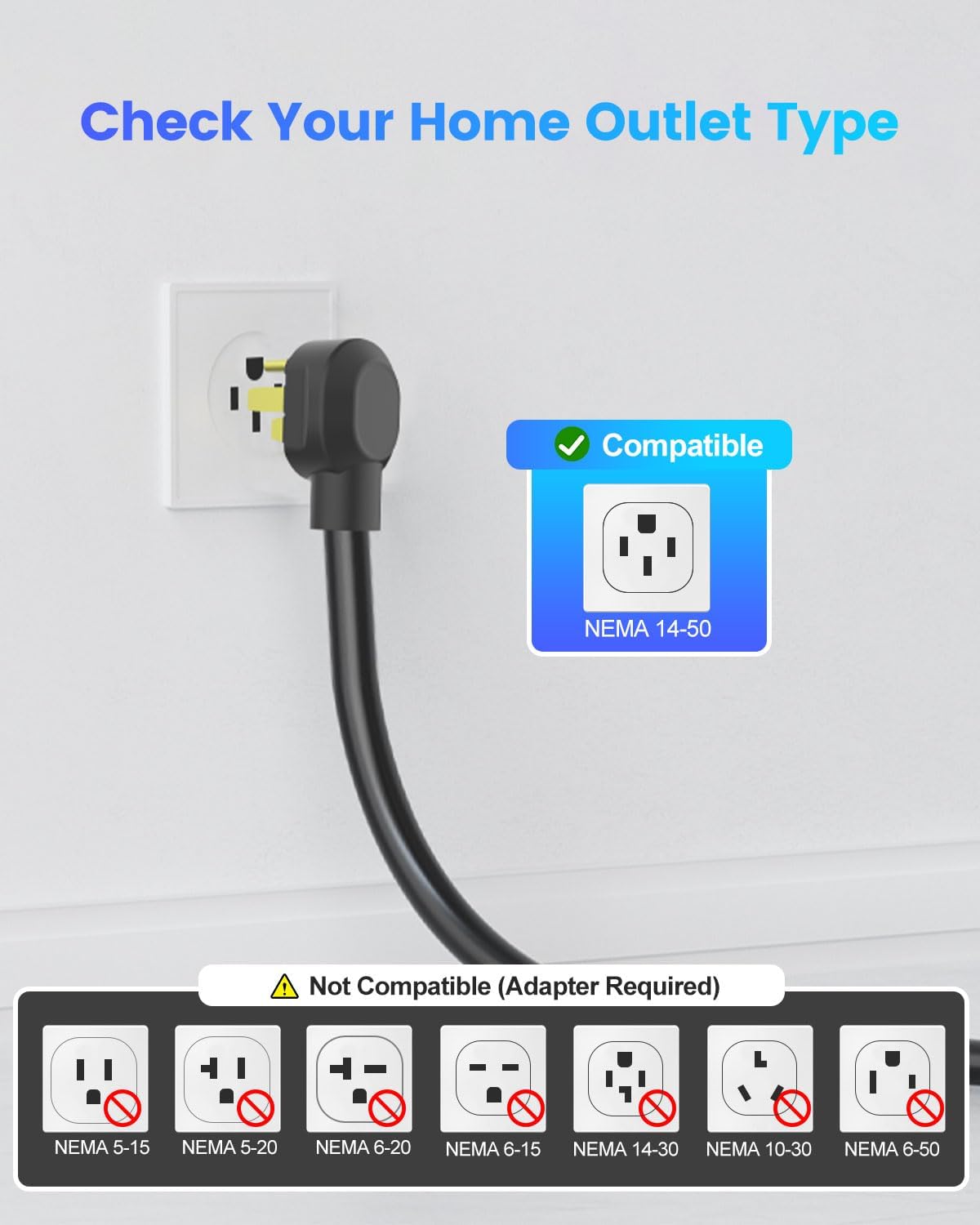 Level 2 EV Charger for Tesla, 32Amp 240V 7.68kW NACS EV Chargers, NEMA 14-50 Plug, Adjustable Current, 25FT Portable Electric Car Charger Compatible with All Nacs (Black)