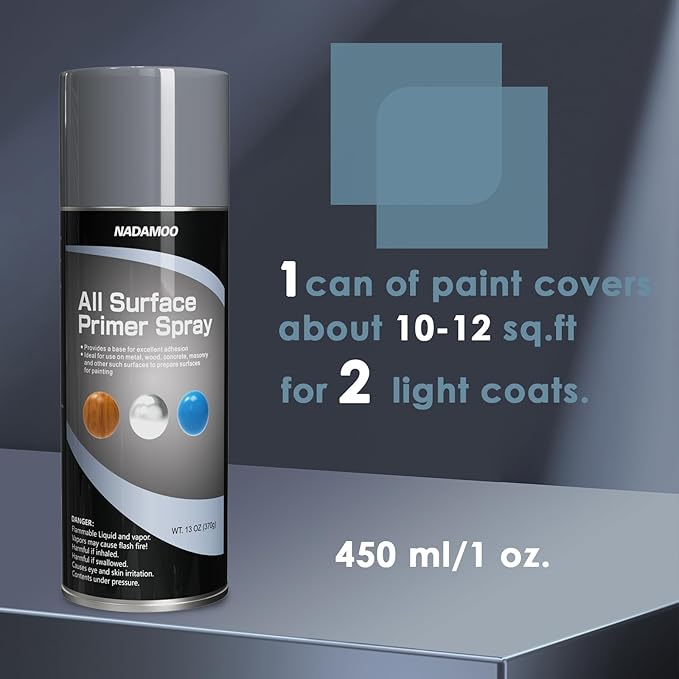 NADAMOO All Surface Primer Spray, One-Part Epoxy Primer Matte Gray, 1 Can, Enhance Adhesion for Multi Surface - Porcelain, Glass, Metal, Plastic, Wood