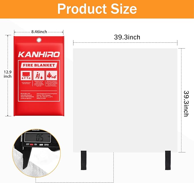 Emergency Fire Blanket for Home Kitchen - KANHIRO Fiberglass Fire Suppression Blanket Great for School, Fireplace, Grill, Car, Office, Warehouse (8 Pack, 39 in X 39 in)
