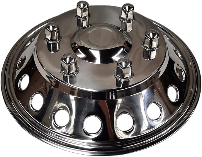 K16AF 16" Front Polished Stainless Steel Dually Wheel Simulator,2pc Snap on Single Rear Wheel Hubcaps,6 Lug 18 Hand Hole Wheel Cover for 2012-2021 Dodge,Mercedes and Freightliner Sprinter Van