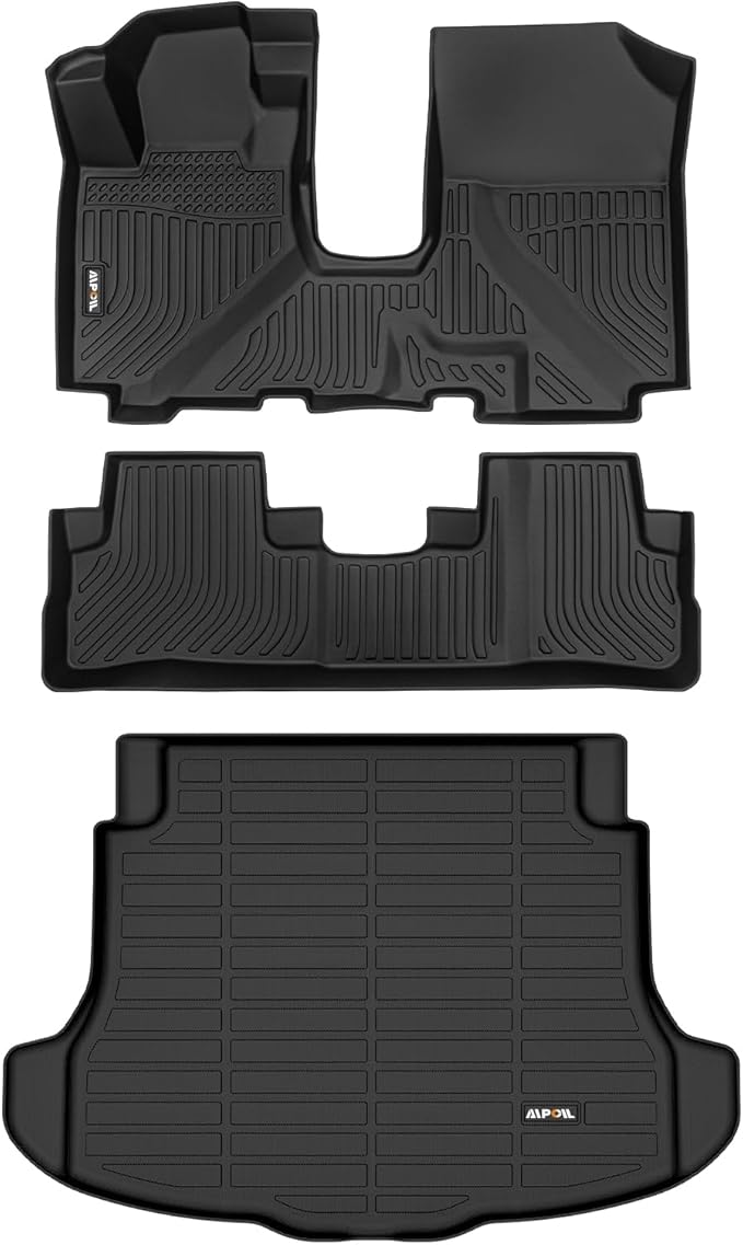 AIPOIL® Floor Mats & Cargo Liner Set for 2007-2011 Honda CRV All Weather Protection TPE Anti-Slip Automotive Full Set Custom CR-V Car Mats Accessories - Black