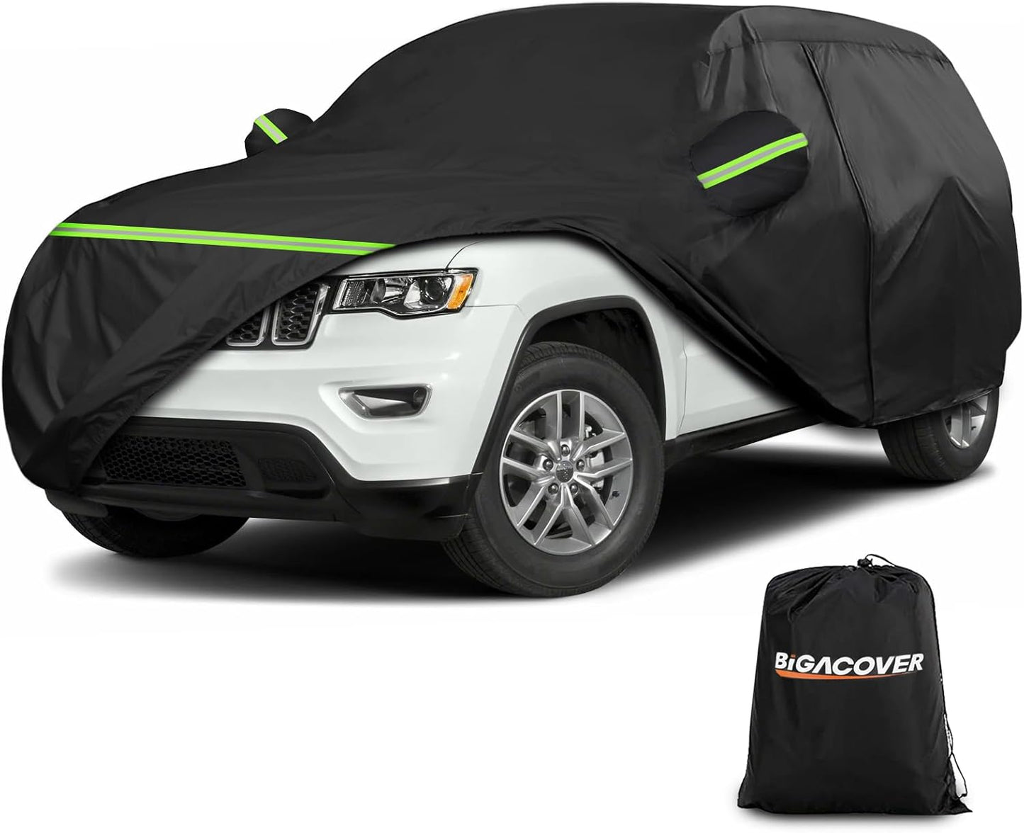 Full Car Cover for Jeep Grand Cherokee All Weather Waterproof Windproof 6 Layer Full SUV Car Covers Custom Fit for 2011-2025 Jeep Grand Cherokee WK2 with Door Zipper and Storage Bag (Up to 193” L)