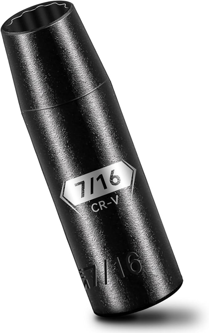 BLACKROBOT 7/16 inch 12-Point Deep Impact Socket, 1/2 Inch Drive, Metric, Cr-V Steel With Black Manganese Phosphate Coating