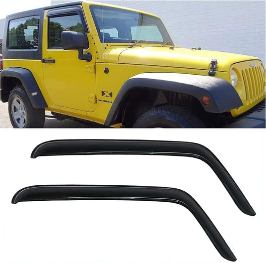 Side Window Visor Wind Vent Deflectors,2pcs Outside Mount Tape-on Shatterproof Dark Smoke Rain Guards Shades fit for 2007-2018 Jeep Wrangler (JK) 2-Door Model 92328