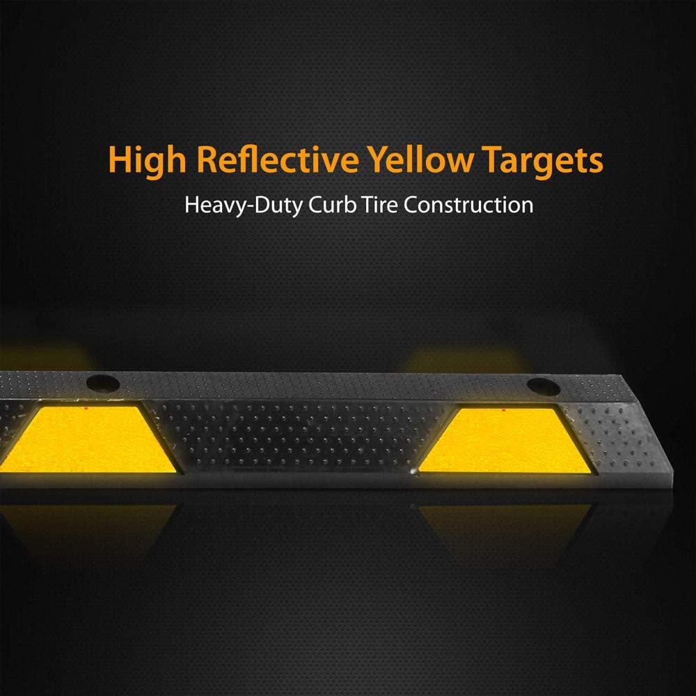 Pyle 72 Inch Heavy Duty Vehicle Rubber Car Parking Wheel Guide Stopper for Driveways, Parking Lot Spots, and Garages, Pack of 2, Black