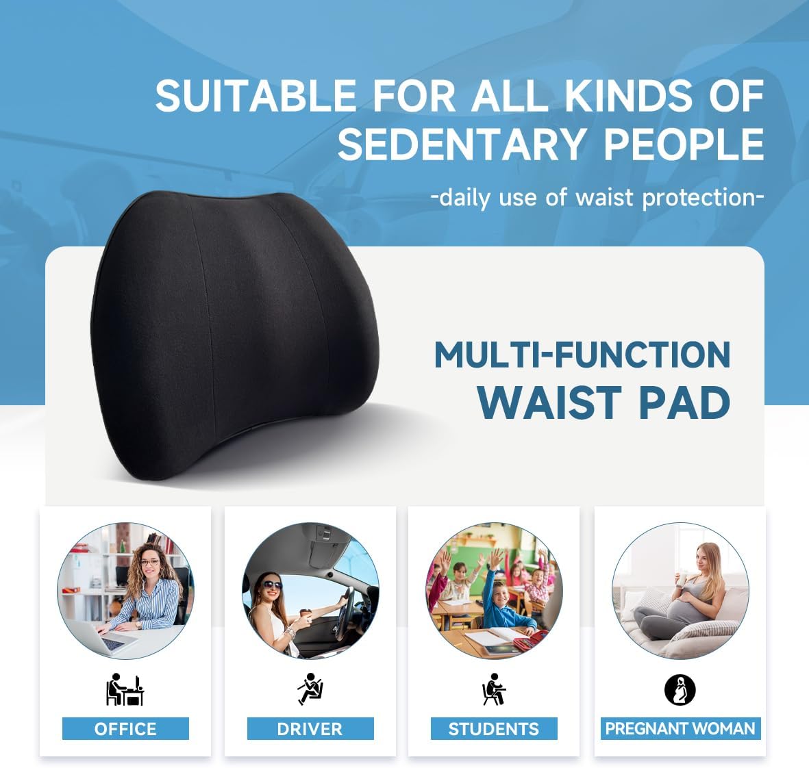 Really Plush Lumbar Support Pillow for Car Seat, Perfectly Balanced 100% Memory Foam Lumbar Pillow - Breathable Removable Cover & Ergonomic Design, Back Pillow for Back Pain Relief(Black, 1PC)
