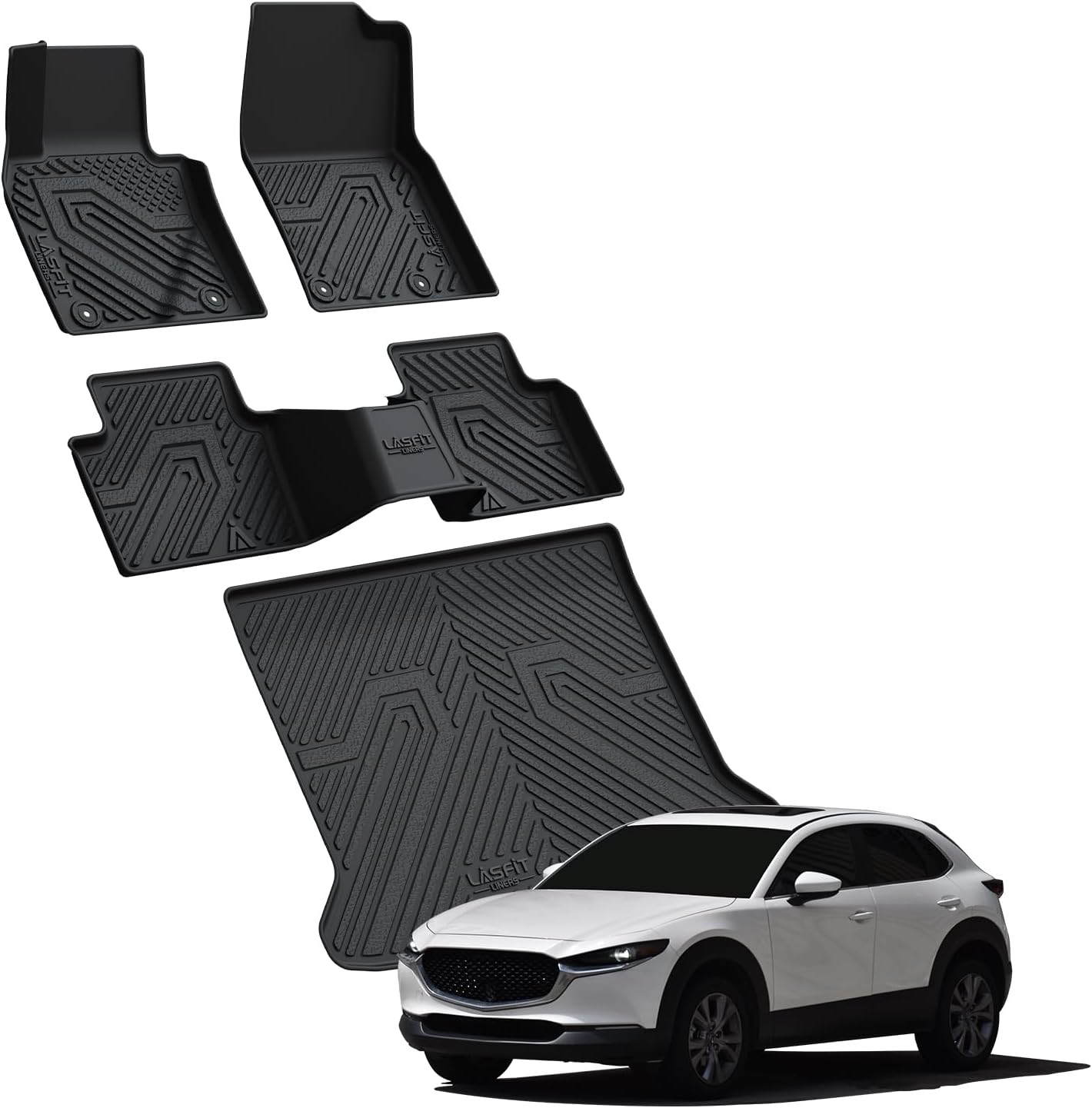 LASFIT Floor Mats & Cargo Mat Fit for Mazda CX-30 2025-2020 Custom Fit TPE All Weather Car Mats 2025 2024 2023 2022 2021 2020 Floor Liners & Trunk Mat Full Set Accessories for Mazda CX30, Black