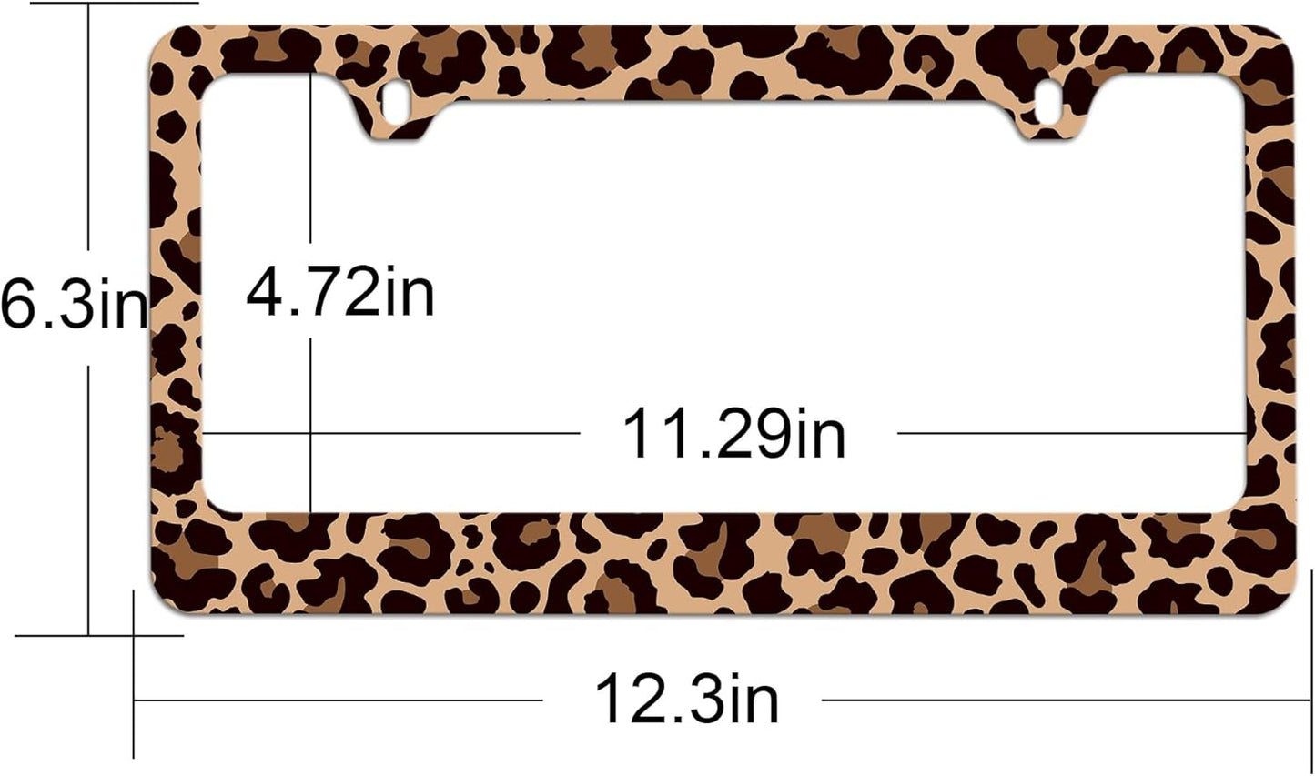 Stainless Steel Brown Cheetah License Plate Holder Leopard Print License Plate Frame Cheetah Leopard Car License Plate Covers tag Frame for Women 12.3" X 6.3"
