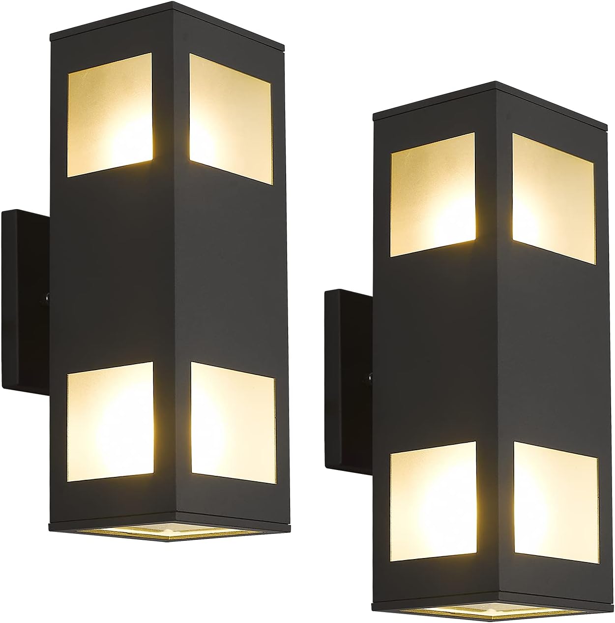 harriet Porch Lights Outdoor Modern - IP64 Waterproof Aluminum and Tempered Glass Cover, 13" Rectangular Up/Down Wall Sconce for Porch, Garage & Patio, Exterior Lighting, Black, 2 Pack