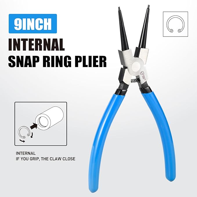 9" Internal Snap Ring Pliers – Professional Circlip Tool for Automotive Transmission & Engine Repair, Durable CR-V Steel Construction