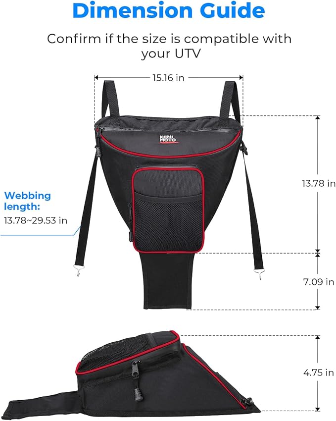 KEMIMOTO Center Storage Bag Compatible with Polaris RZR XP 1000 Turbo S 900 570 800 2014-2021 2022 2023 Accessories UTV Storage Bag 1680D High-Density with Multiple Pockets and Easy Install Red