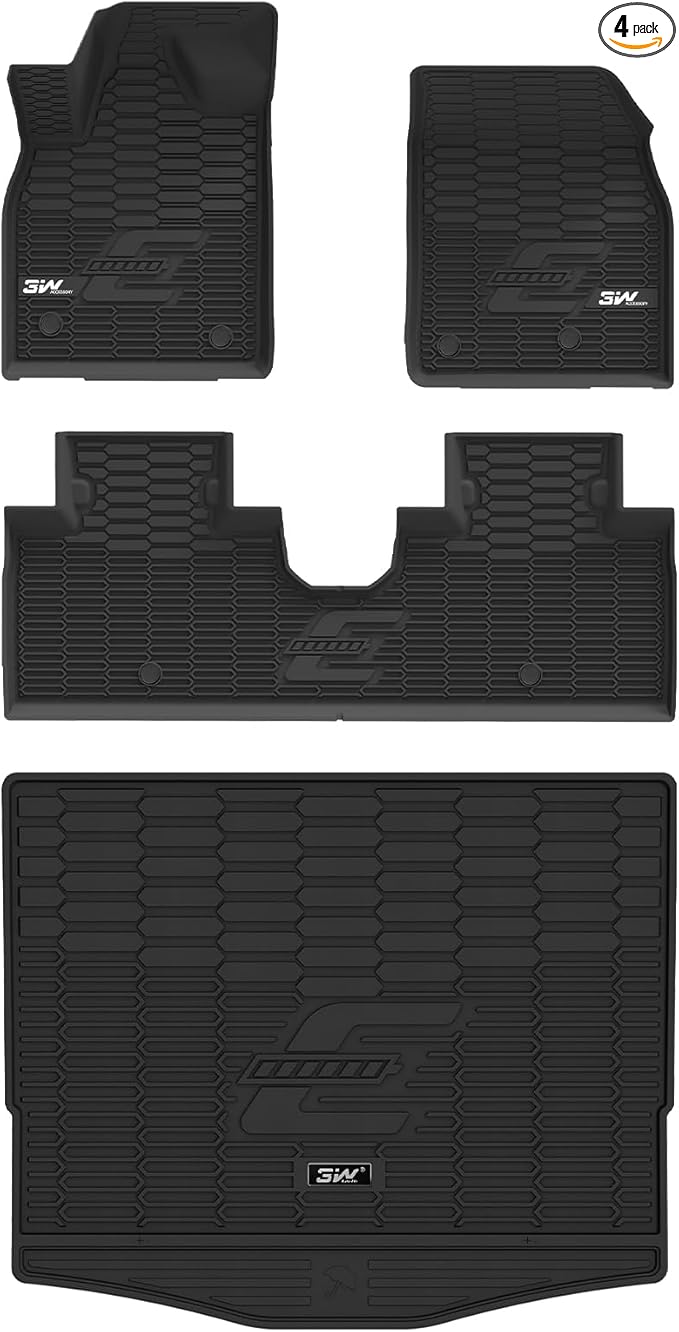 3W Floor Mats & Cargo Liner Fit for Ford Mustang Mach E 2021-2024 2025 TPE All Weather Custom Fit Floor Liner 1st 2nd Row and Trunk Mat Full Set Mats (Trunk Base Upper Only)