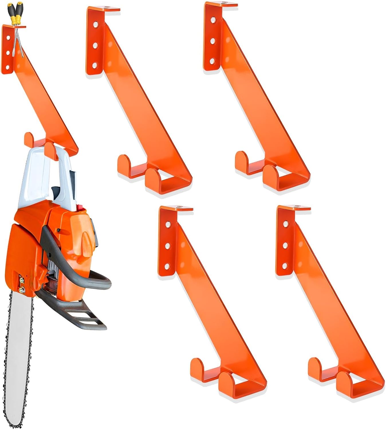 3 in 1 Chainsaw Holder 10" - Heavy Duty Chainsaw Wall Mount, 10 Gauge Steel Chain Saw Hanger for Garage Organization, Hefty Rack Storage Organizer for Chainsaw Accessories and Tools, 180lbs Capacity