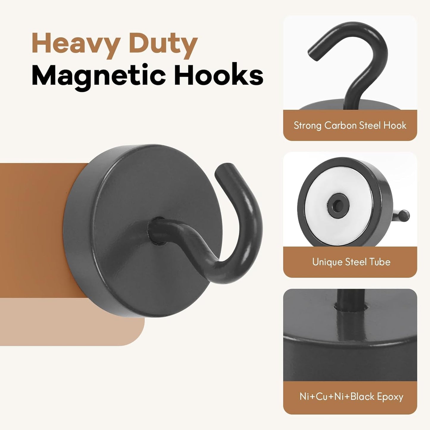 Neosmuk Magnetic Hooks, Cruise Ship Essentials, 80lb+ Heavy Duty Magnetic Hooks for Cruise Cabins, Refrigerator, Grill, Hanging, and Travel | Extra Strong Must-Haves Magnet Hook,Gunmetal