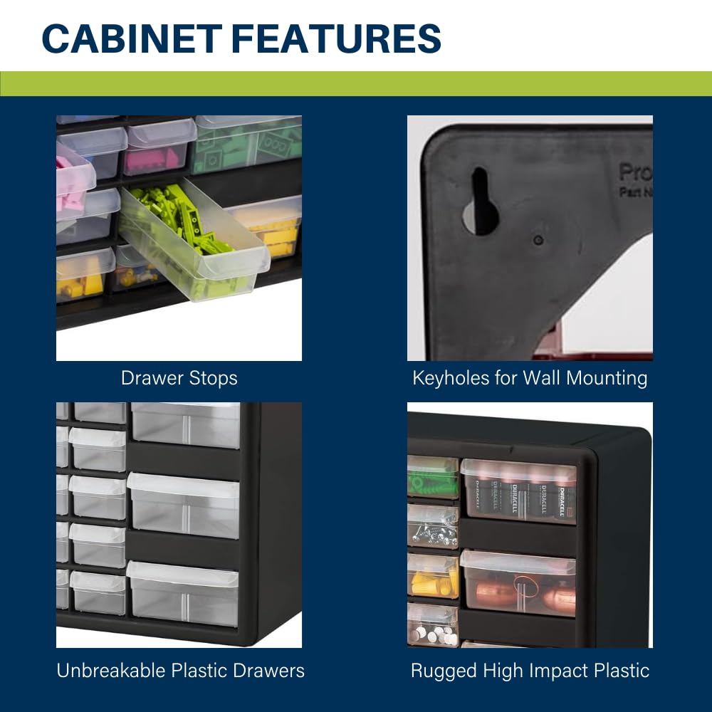 Akro-Mils 26-Drawer Plastic Drawer Storage Cabinet for Garage Organization, Bead Organizer, Building Bricks Storage, Teacher Toolbox, Makeup Organizer, 20-Inch W x 6-Inch D x 10-Inch H, 10126 Red