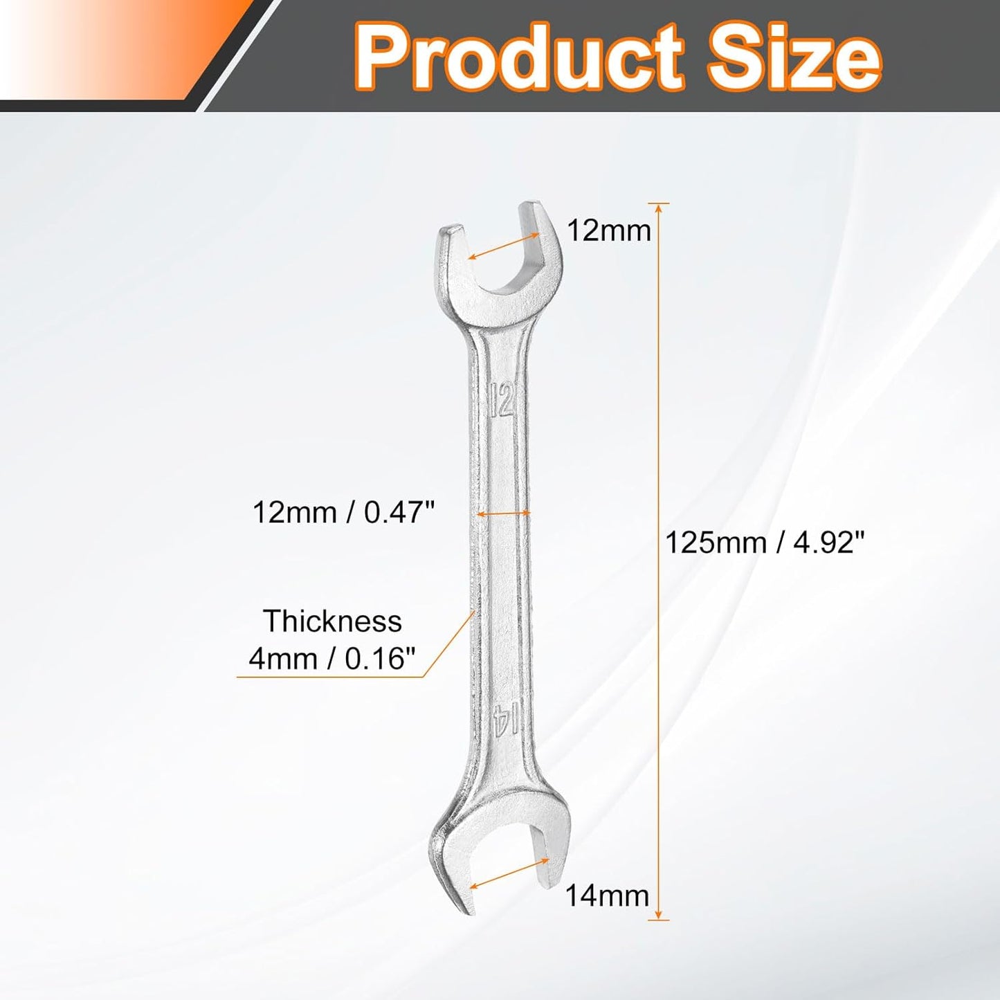 HARFINGTON Double Open End Wrench 12mm x 14mm Metric 15 Degree Offset Angle Small Flat Head Wrench Galvanizing Open Ended Spanner for Automotive Repair Furniture Assembly