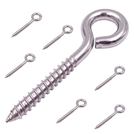 6-Pack 304 Stainless Steel Screw Eyes 3.2", Heavy Duty Screw in Eye Hooks Ring for Yoga, Swing Chair, Indoor & Outdoor, Self Tapping