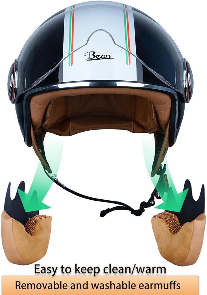 Open Face Motorcycle Helmet for Adults,DOT Approved - Moped Half Vespa Retro Helmet with Anti-Scratch Visor for Men and Women