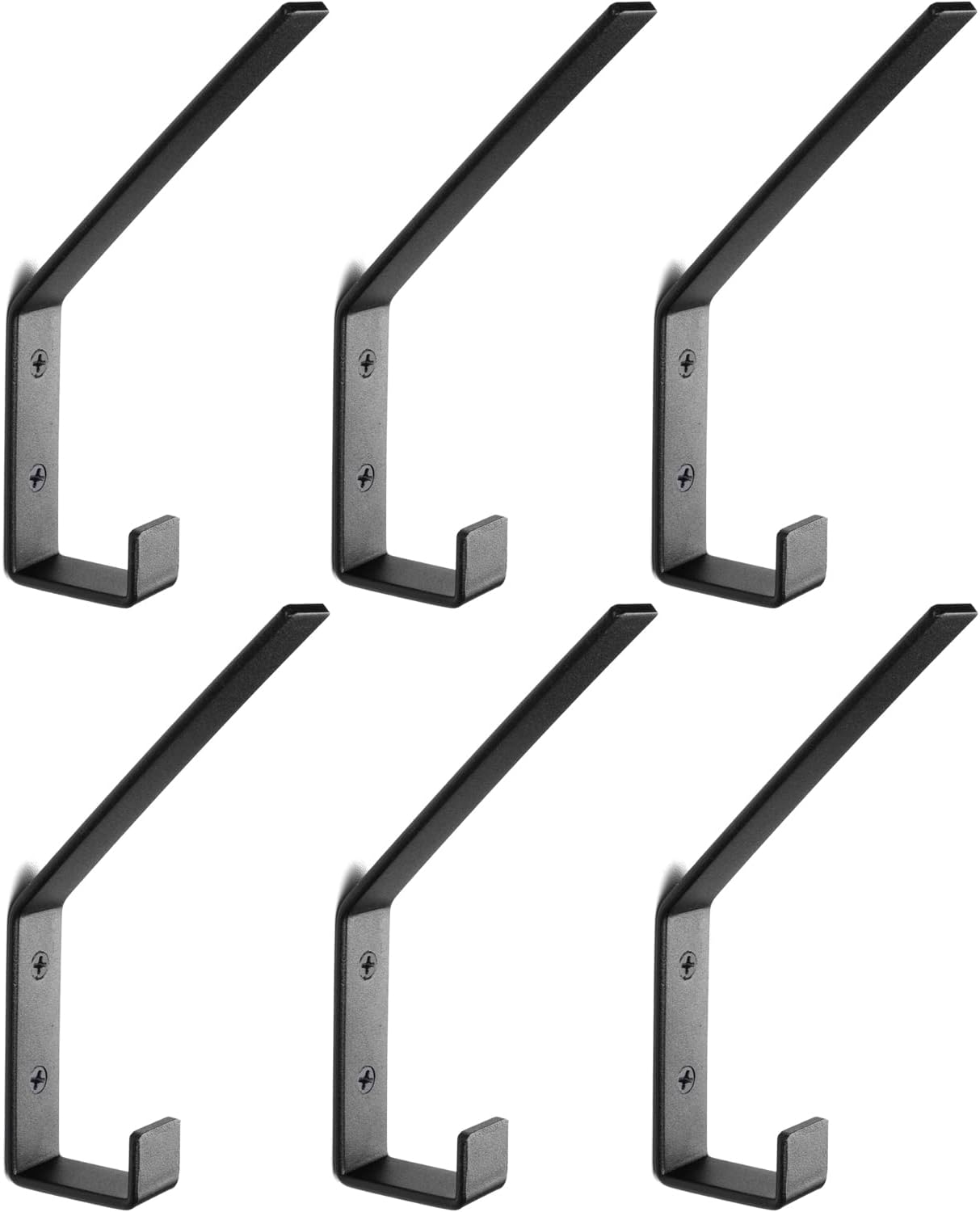 6 Pack Heavy Duty Steel C Style Double Wall Hooks for Indoors and Outdoors - 6 Pack (Black)