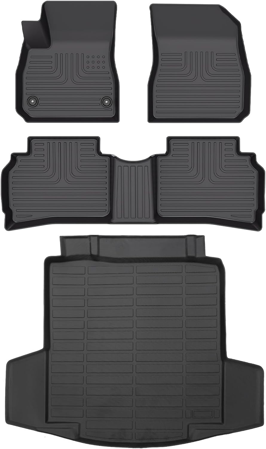 Wayhigh-All Weather Floor Mats & Cargo Liner Set for 2016-2024 2025 Chevy Malibu,Custom Fit TPE Heavy Duty Car Mats Chevy Malibu Accessories - Black