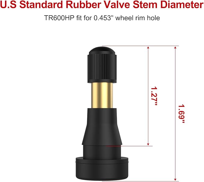 SUNSOUL TR600HP High Pressure Brass Stem EPDM Rubber Snap-in Tire Valves, Fit for 0.453 inch 11.5mm Rim Holes and for Most of Pick-up, Heavy-Duty Vehicles, Pack of 5pcs Valves
