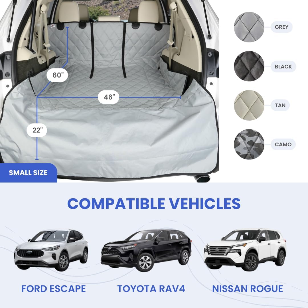 4Knines SUV Cargo Liner for Dogs, Trunk Mat for SUV, Durable Cargo Cover, Protector – Compatible with 60/40 Split Bench & Armrest Pass-Through, Waterproof, Machine Washable, Non-Slip (Small, Camo)