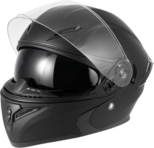 Spark Adult Flip-Up Motorcycle Helmets - DOT Certified Full Face Helmet with Dual Visor & Quick-Release Buckle, Lightweight ABS for Commuting and Touring