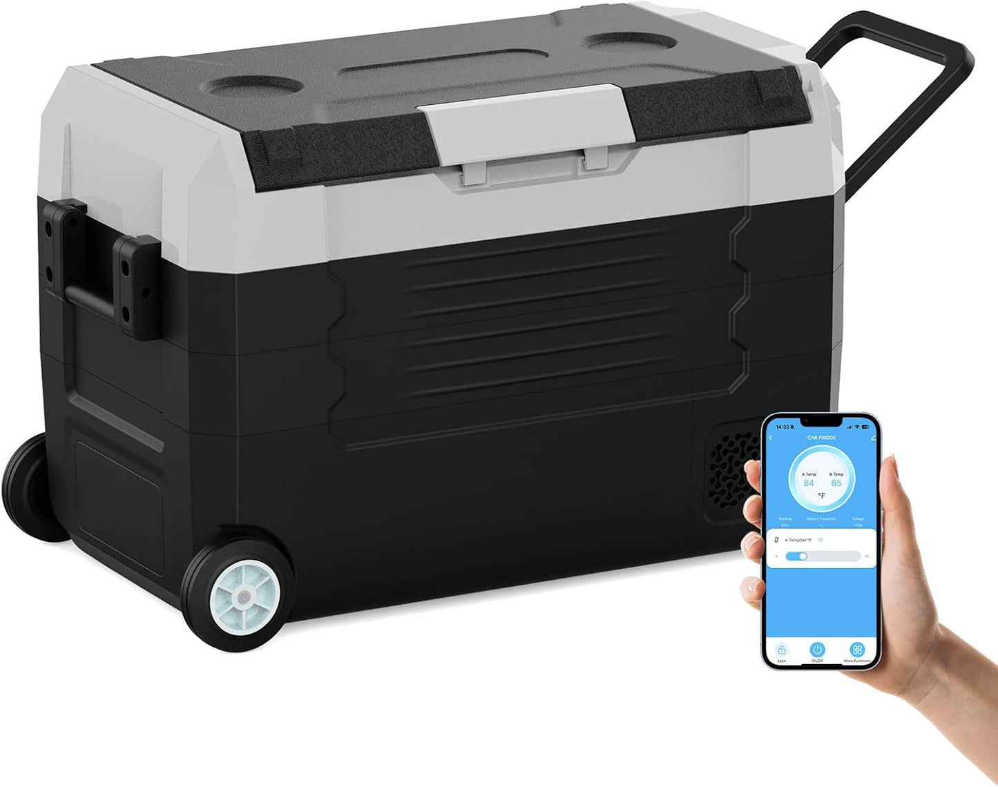 SubSun12V Cooler Car Fridge, 48QT -4℉~68℉ Fast Cooling Car Refrigerator, Portable Freezer with 12/24V DC and 110-220V AC, Electric Cooler for Camping, Road Trip and Boat