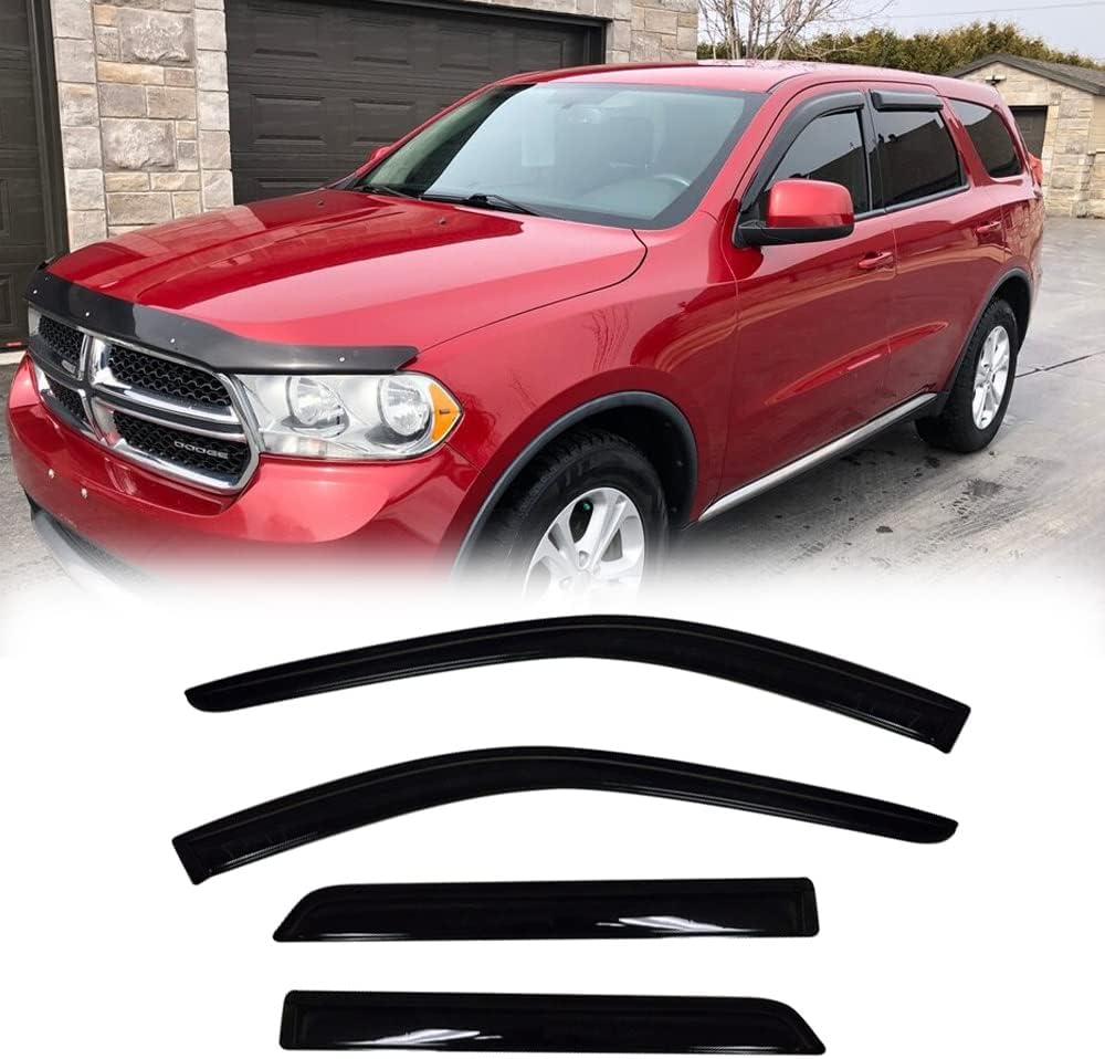 94267 Side Window Wind Deflector, 4pcs Outside Mount Style Tape-On Dark Smoke Nice Rain Guards Set, Window Visor fit for 2011-2024 Dodge Durango