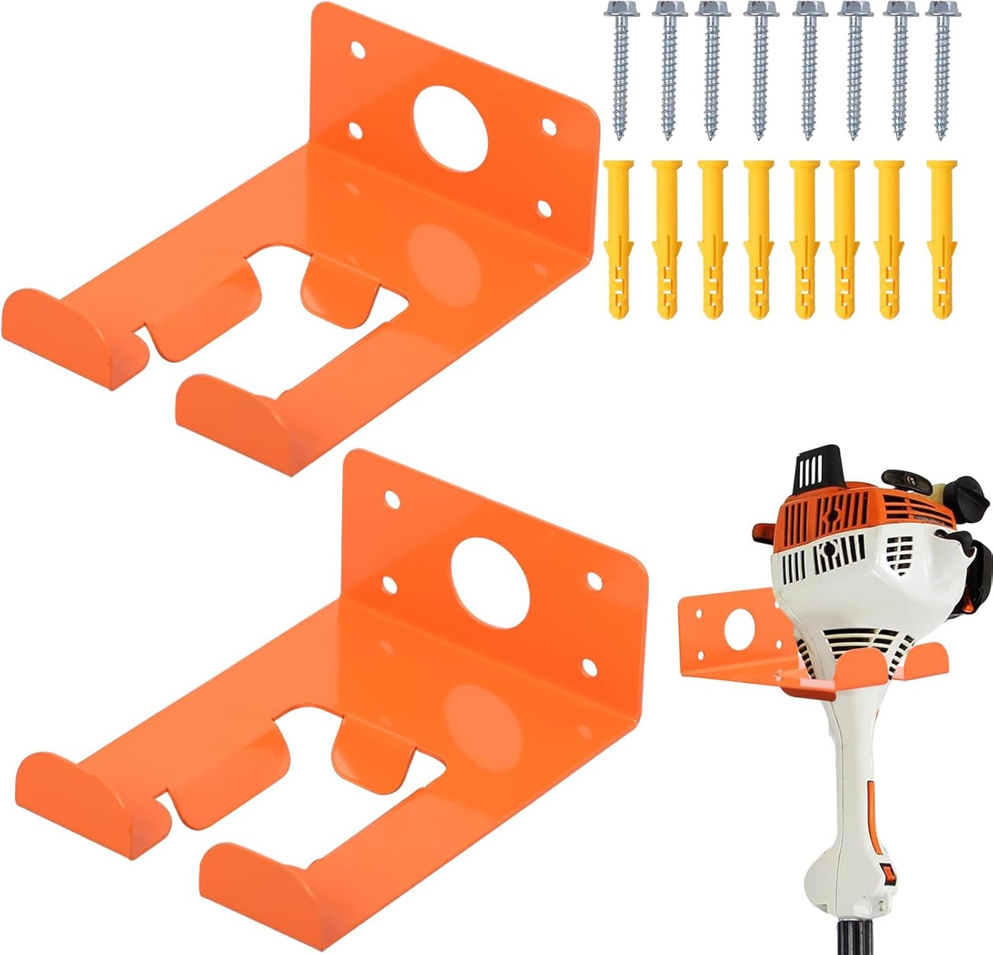 Weed Eater Rack & Chainsaw Holder - Heavy Duty Garage Organizer Wall Mount for Grass Trimmer,Hedge Trimmer, Backpack Blower, Garden Tools, 2 Pack