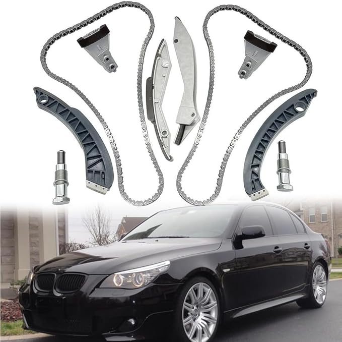 11317504468 11311439552 Engine Timing Chain Kit Compatible with BMW 545i 550i 645Ci 650i 735i 740i 745i 750i X5 2005-UP 4.4L/4.8L N62B Engine After-Market Parts 11317533462 11317533479