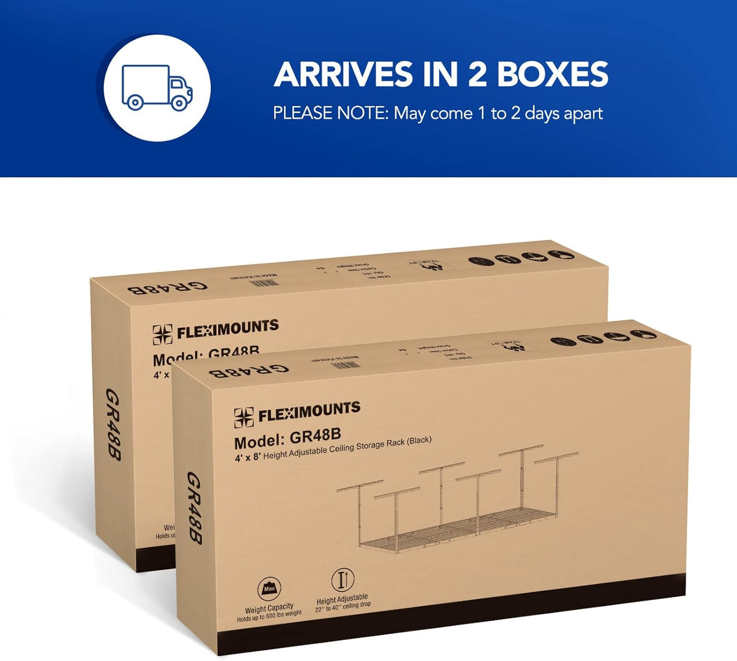 FLEXIMOUNTS 3x8 Overhead Garage Storage Rack,Adjustable Storage Organization System,Heavy Duty Metal Garage Ceiling Storage Racks,2 pack,Black