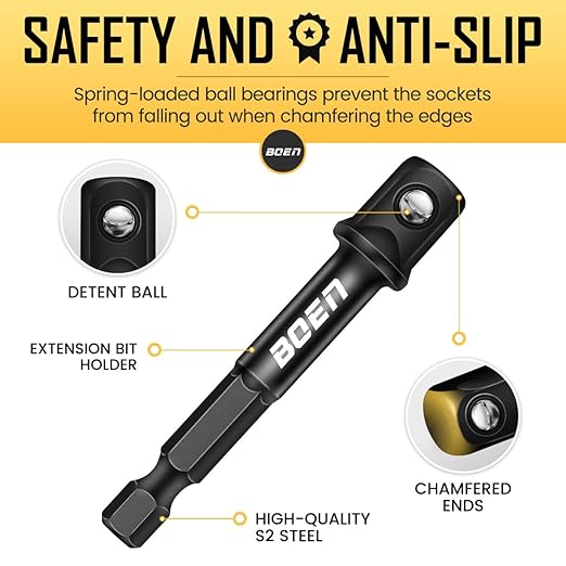 BOEN 10-Piece 3/8" Drive Impact Grade Socket Adapter Set, 1/4-Inch SAE Hex Shank Drill Bit Adapter for Power Drill to High Torque Impact Wrench