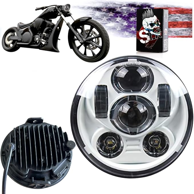 SLK-Lights VT1300 Fury Daymaker LED Headlight 5 3/4in - Direct Fit - Plug & Play - Compatible Honda VT1300 2010-2025 Honda Fury, Sabre, Interstate, and Stateline (White)