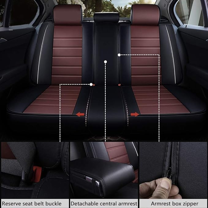 otoez Car Seat Covers Full Set, Leather Seat Covers for Car, 5 Seat Waterproof Automotive Front and Rear Seat Cushion Protector Fit for Most Car Sedan Truck (with Pillows)