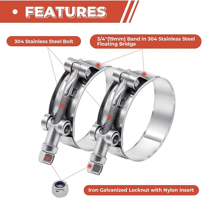 24 Pack 12 Size T-Bolt Hose Clamps, Stainless Steel_304 Working Range 28mm-116mm for 0.75" -4'' Hose ID, Turbo Intake Intercooler Clamp for Automotive