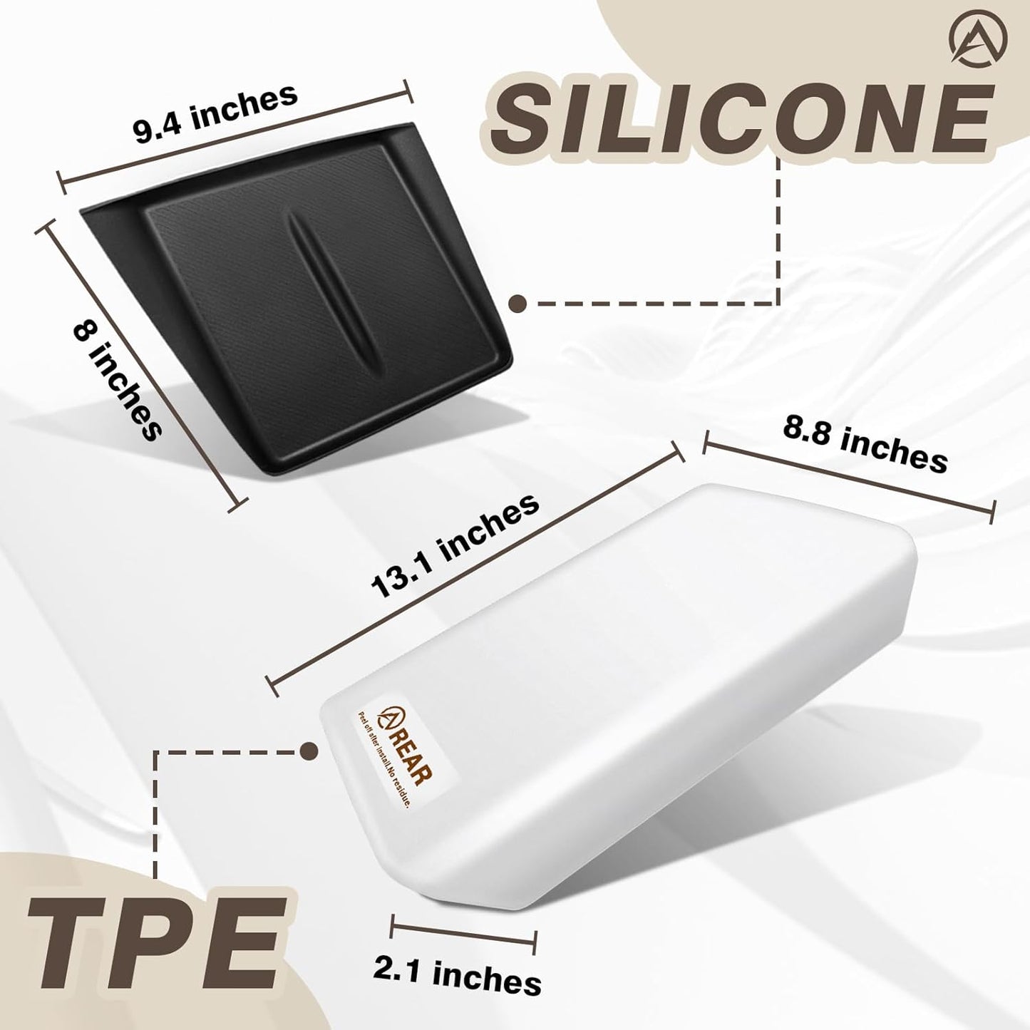 Muslogy Compatible with 2026+ Model Y Juniper Refresh Accessories Armrest Cover Protection TPE (White) & Silicone Mat OEM Style 2PCS Set Non-Slip Waterproof